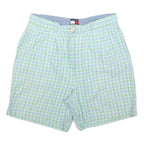 TOMMY HILFIGER Womens Pastel Green Blue Check Casual Shorts M W30 Summer Style
