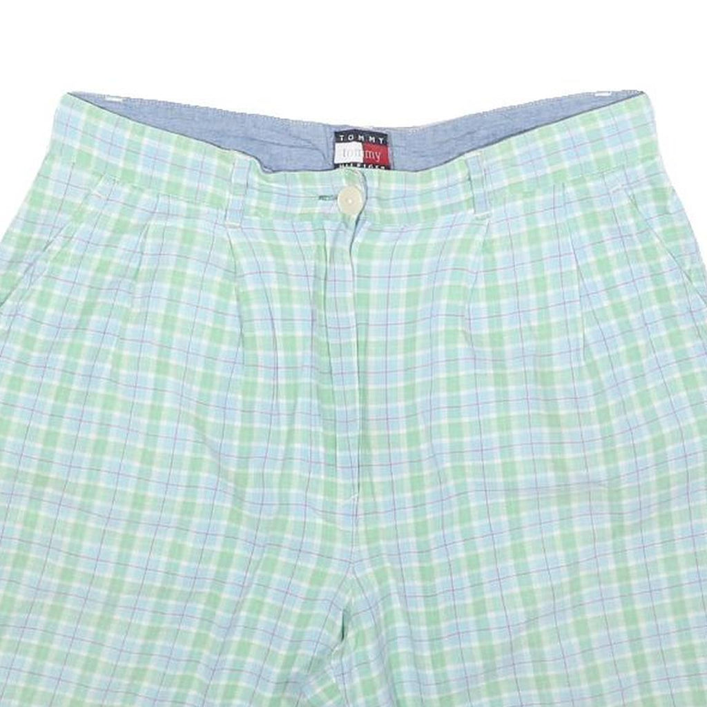 TOMMY HILFIGER Womens Pastel Green Blue Check Casual Shorts M W30 Summer Style