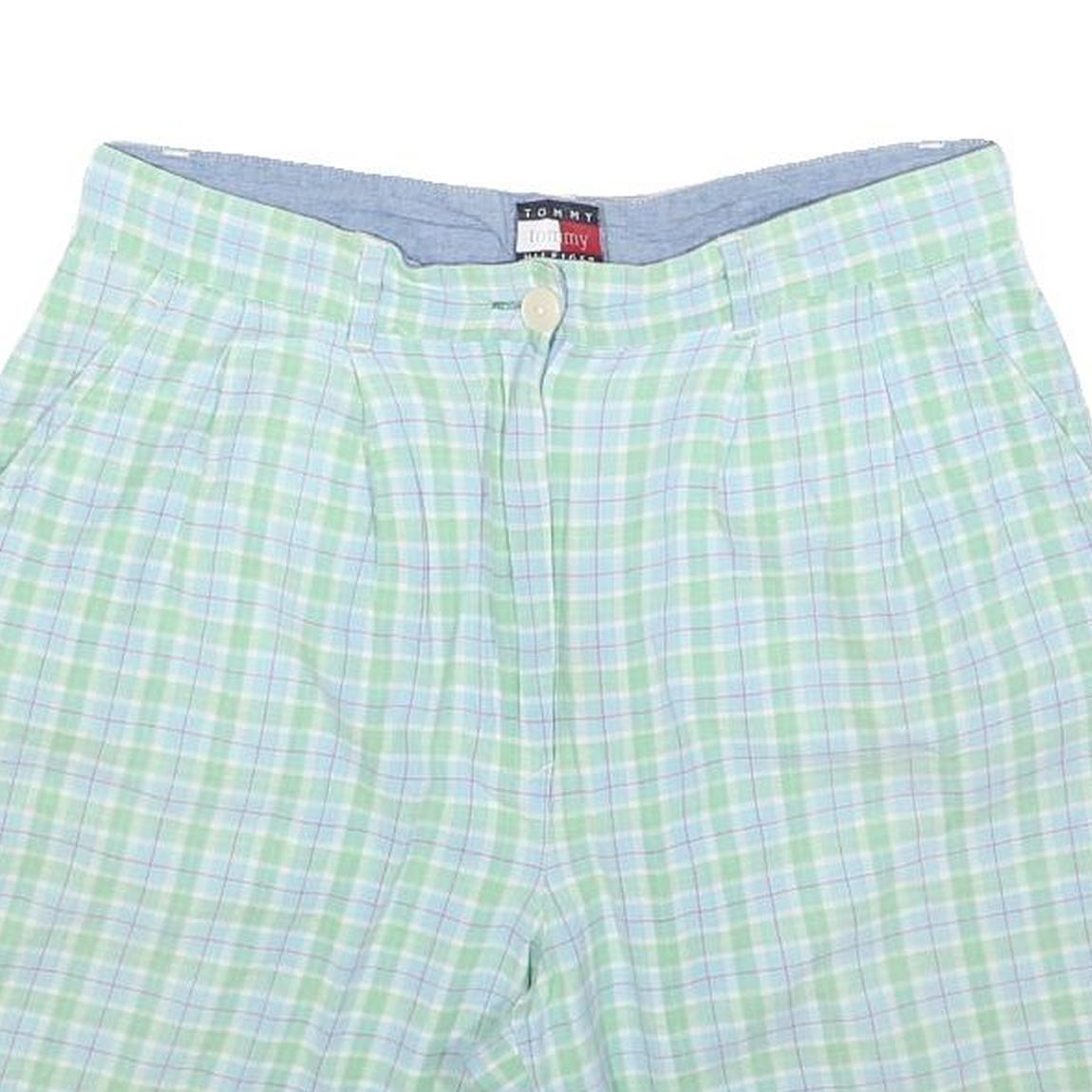 TOMMY HILFIGER Womens Pastel Green Blue Check Casual Shorts M W30 Summer Style