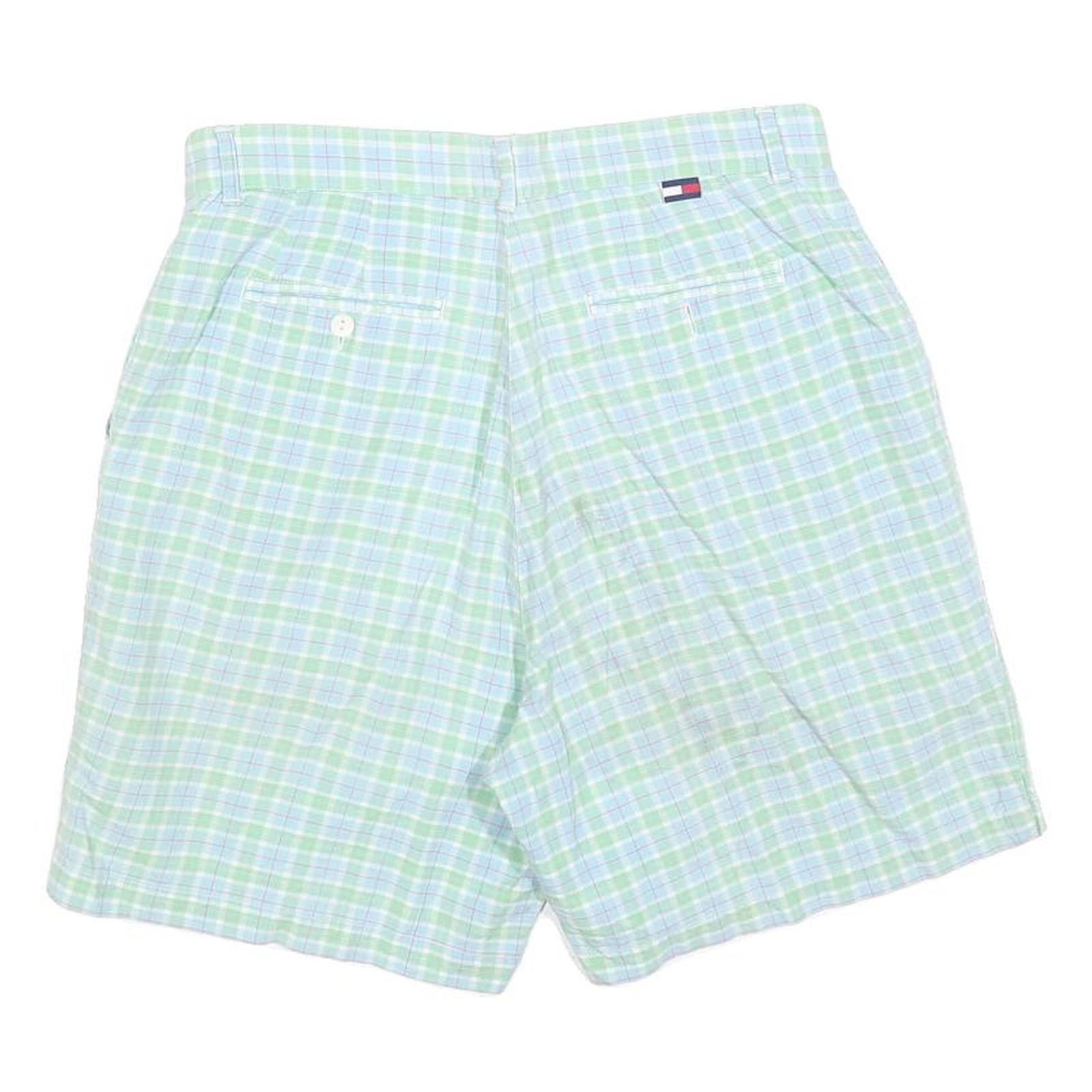 TOMMY HILFIGER Womens Pastel Green Blue Check Casual Shorts M W30 Summer Style