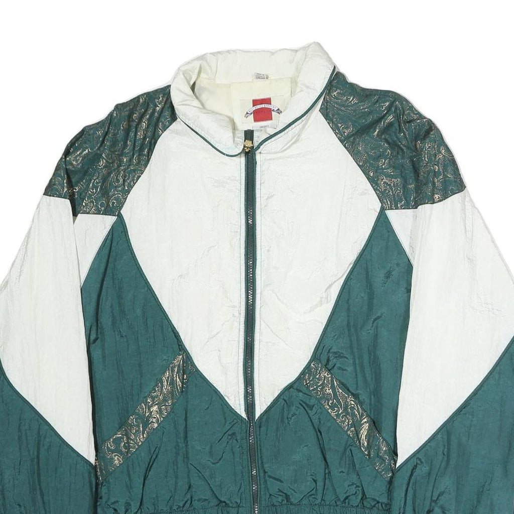 BEST UNITED GARMENTS Womens White & Green Retro Nylon Jacket XL Zip Athletic Fit