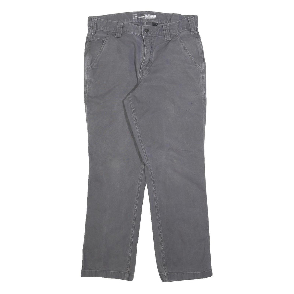 CARHARTT Mens Relaxed Grey Cotton Blend Trousers W33 L30 Workwear Casual Zip