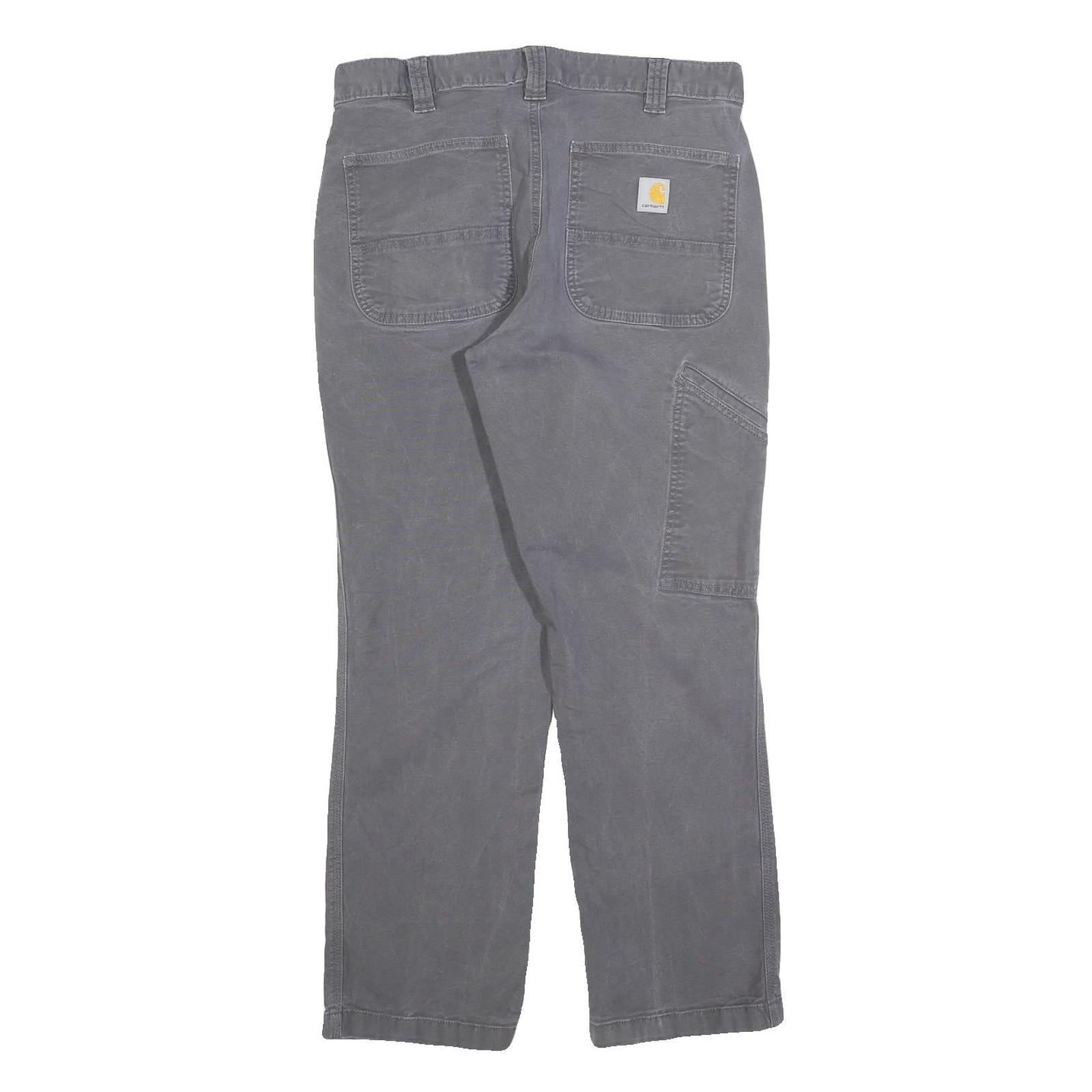 CARHARTT Mens Relaxed Grey Cotton Blend Trousers W33 L30 Workwear Casual Zip