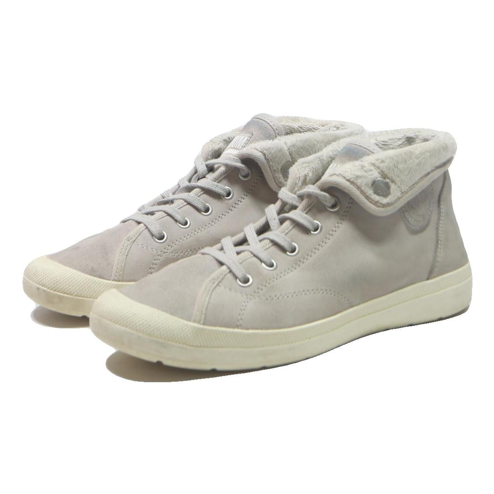 PALLADIUM Womens Lace-Up Boots Beige Canvas UK 6.5 Comfortable Casual Foldable