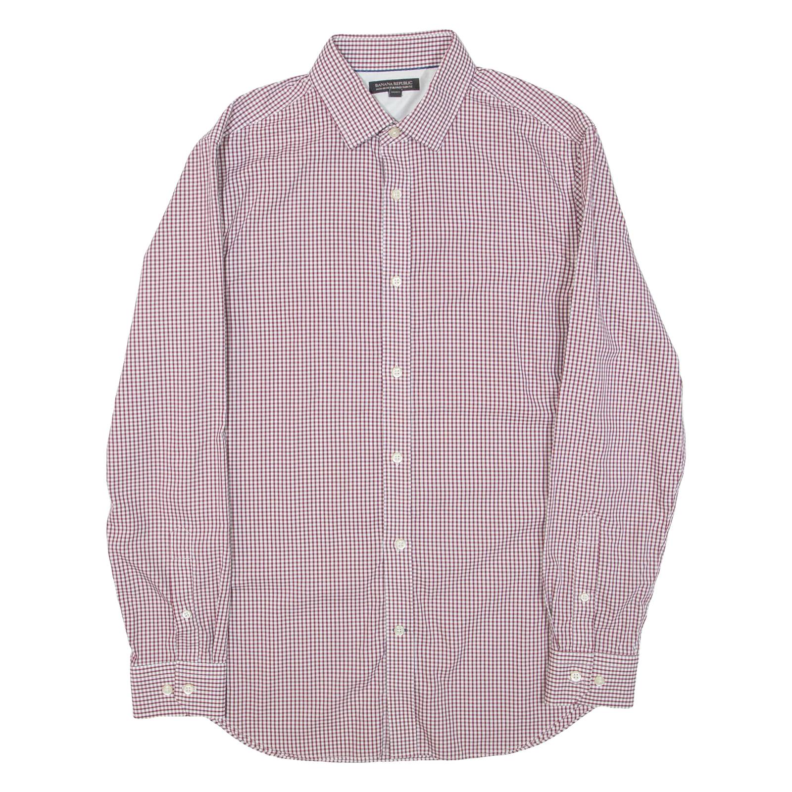 BANANA REPUBLIC Mens Shirt Maroon Gingham Long Sleeve M