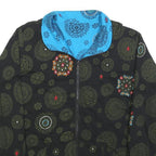 Womens Black & Blue Reversible Embroidered Cotton Blend Zip Jacket M Print