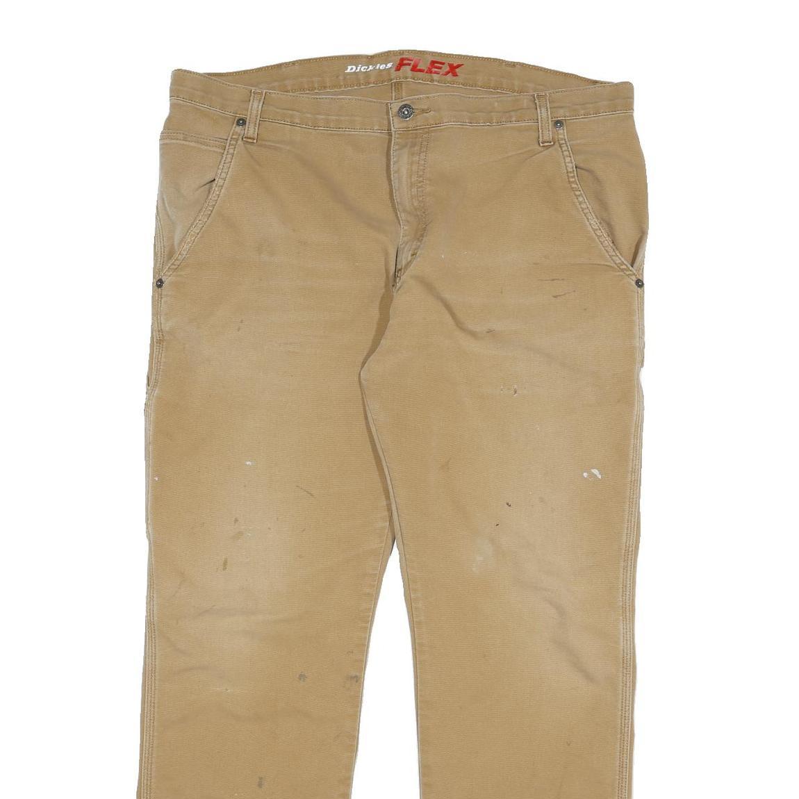 DICKIES Mens Cotton Blend Beige Regular Straight Trousers W38 L30 Workwear