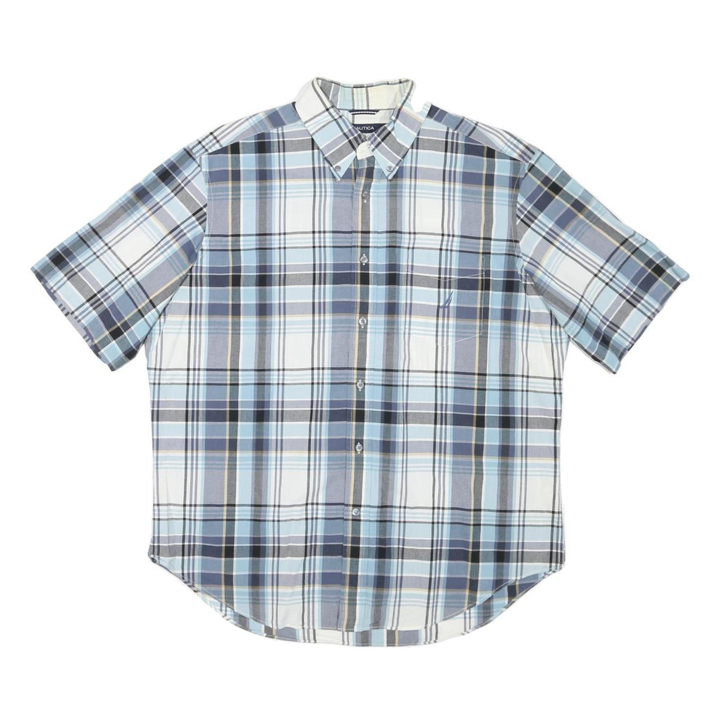 NAUTICA Mens Blue & Grey Check Shirt XL Short Sleeve Cotton Blend Casual