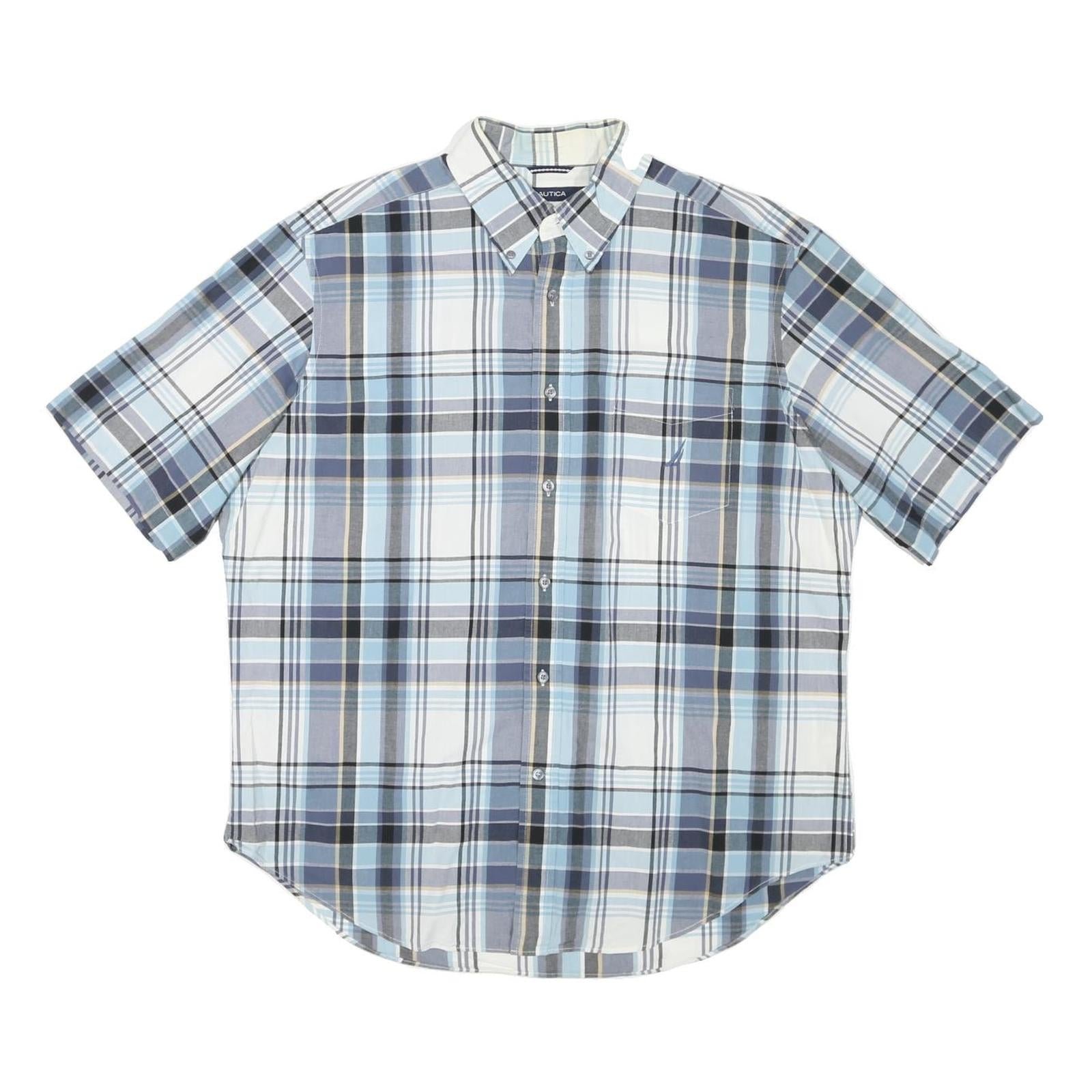 NAUTICA Mens Blue & Grey Check Shirt XL Short Sleeve Cotton Blend Casual