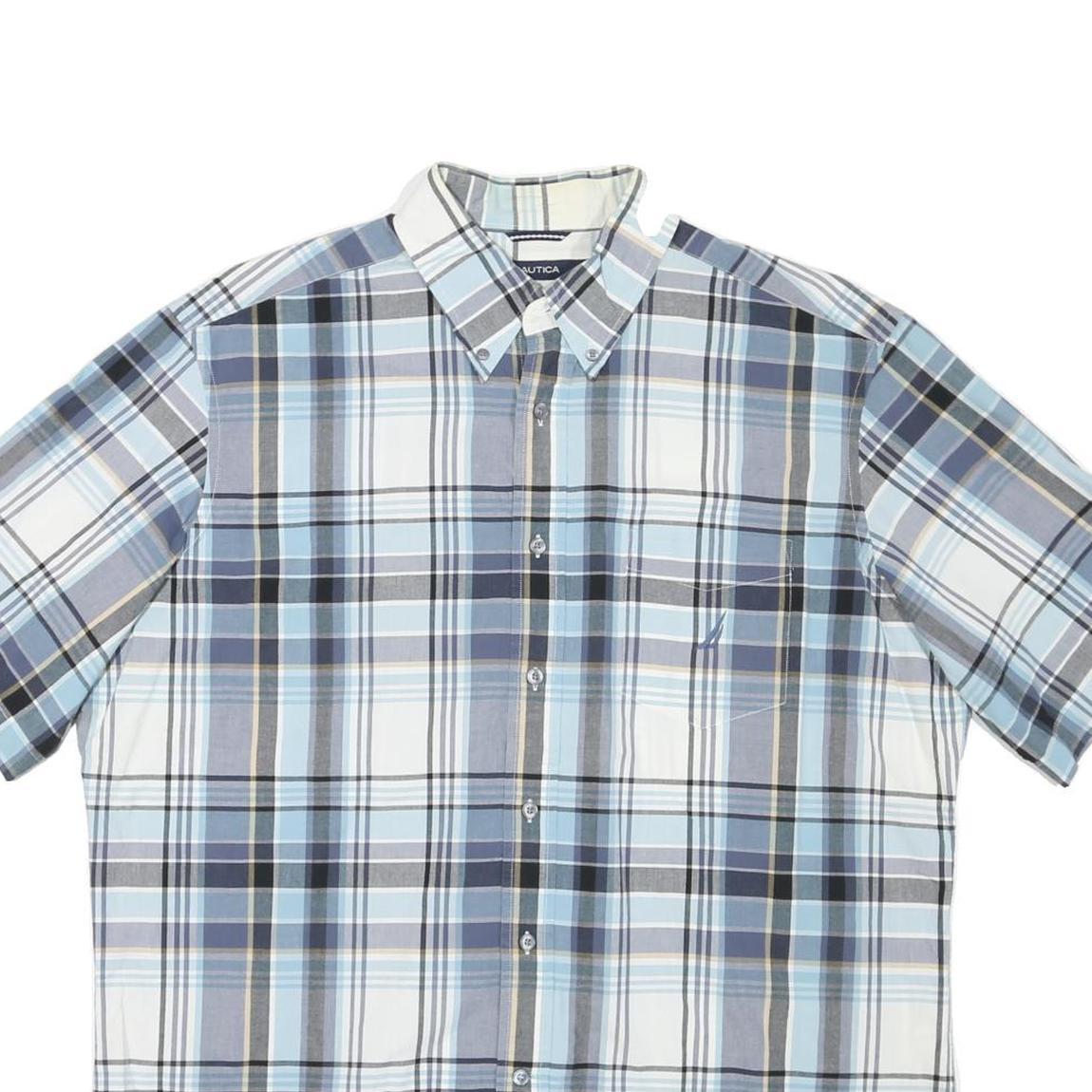 NAUTICA Mens Blue & Grey Check Shirt XL Short Sleeve Cotton Blend Casual