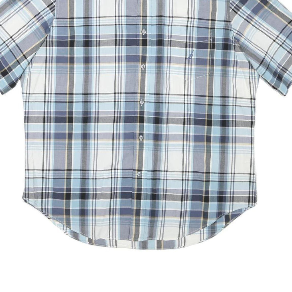 NAUTICA Mens Blue & Grey Check Shirt XL Short Sleeve Cotton Blend Casual