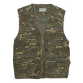 OUTDOOR Mens Green Camouflage Gilet L Cotton Woven Military Cargo Pockets