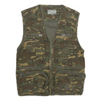 OUTDOOR Mens Green Camouflage Gilet L Cotton Woven Military Cargo Pockets