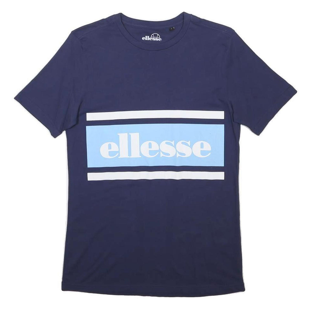 ELLESSE Mens Navy Blue Graphic T-Shirt S Short Sleeve Crew Neck Logo Print