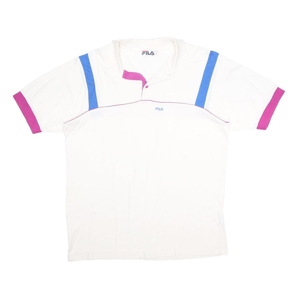 FILA Mens White & Blue Polo Shirt XL Short Sleeve Cotton Classic Sport