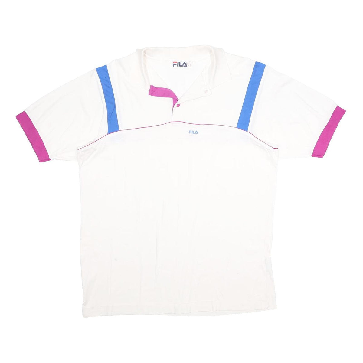 FILA Mens White & Blue Polo Shirt XL Short Sleeve Cotton Classic Sport