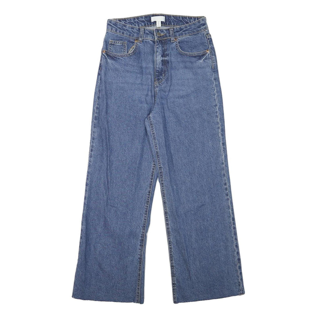 H&M Womens Relaxed Blue Denim Raw Hem Wide-Leg Jeans W27 L27 Relaxed Fit