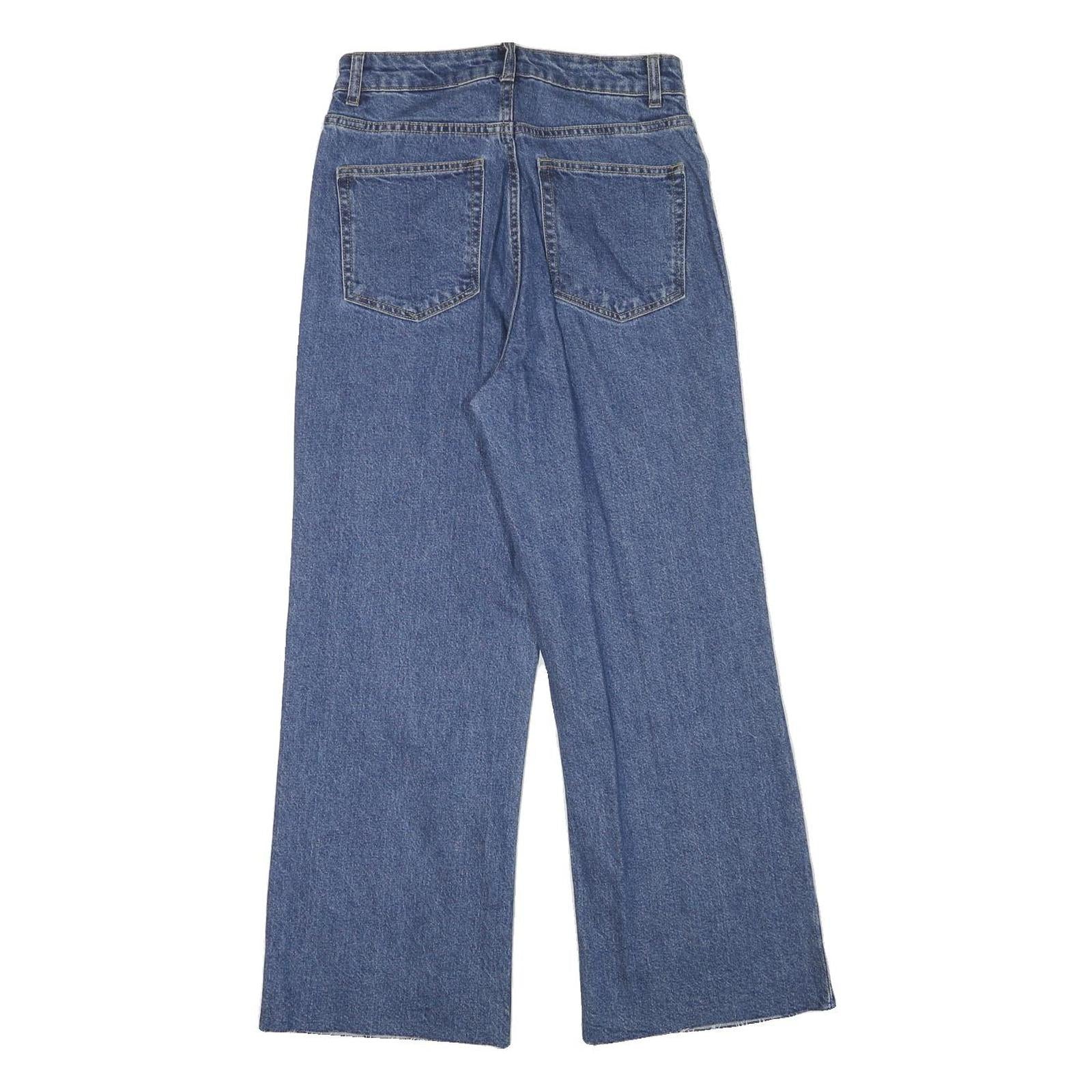 H&M Womens Relaxed Blue Denim Raw Hem Wide-Leg Jeans W27 L27 Relaxed Fit