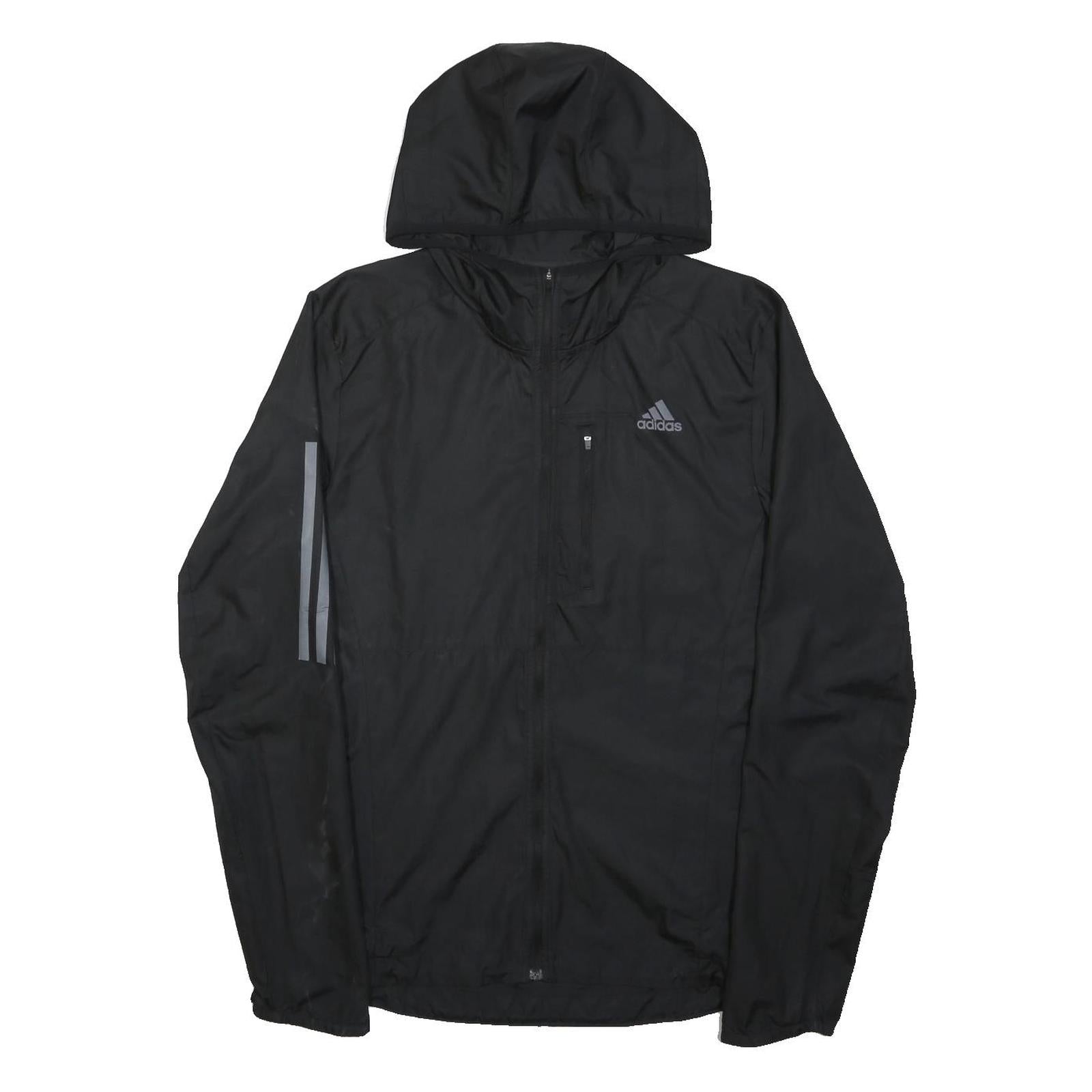 ADIDAS Mens Black Lightweight Hooded Jacket XS Polyester Plain Zip Sports