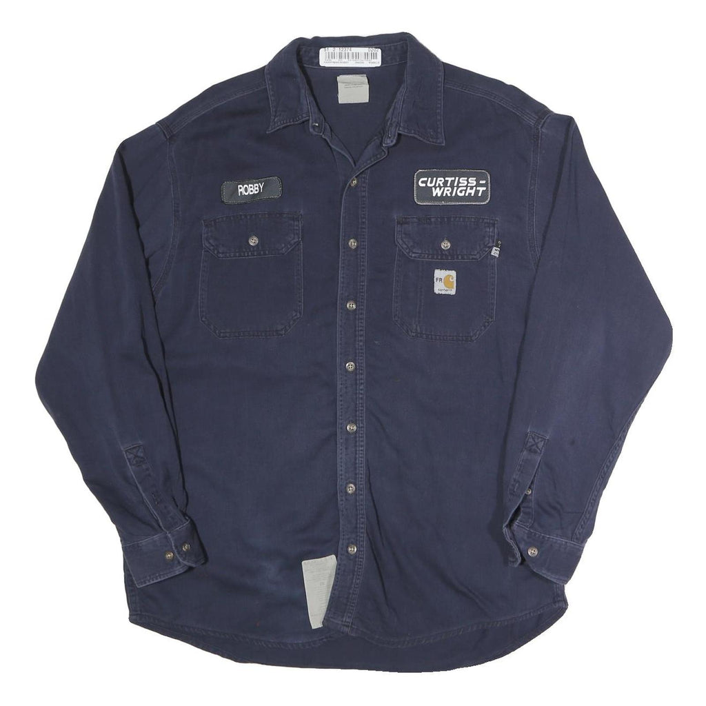 CARHARTT Mens Blue Work Shirt L FR Cotton Blend Classic Button Pocket