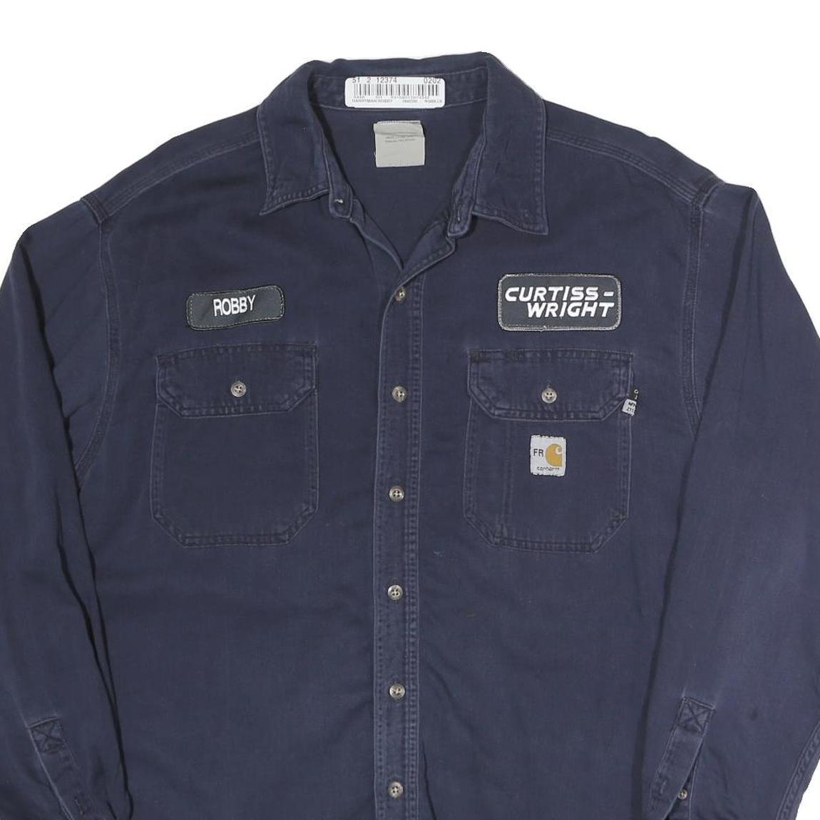 CARHARTT Mens Blue Work Shirt L FR Cotton Blend Classic Button Pocket