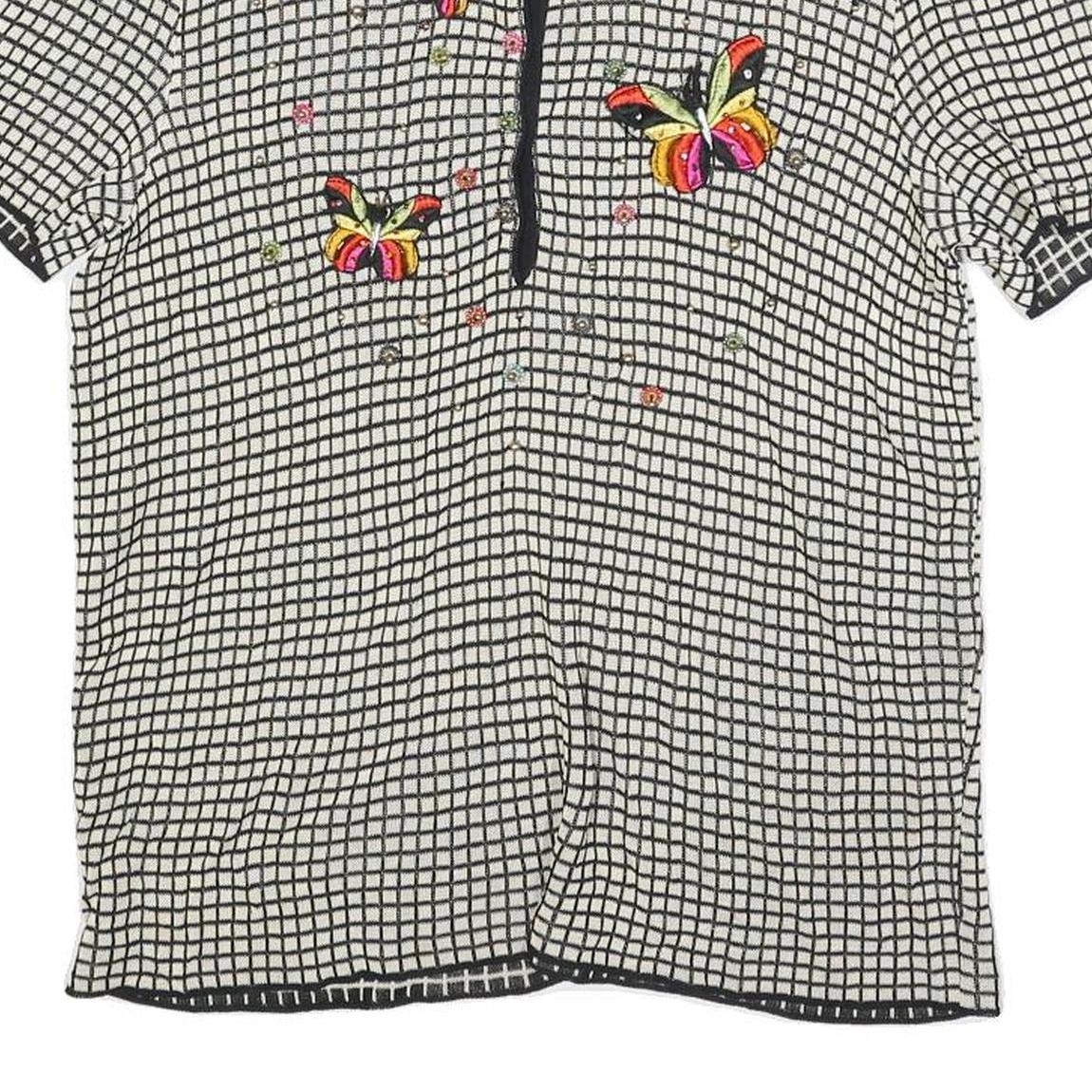 MG VULPINARI Womens Black & Cream Butterfly Printed Top Short Sleeve Round Neck