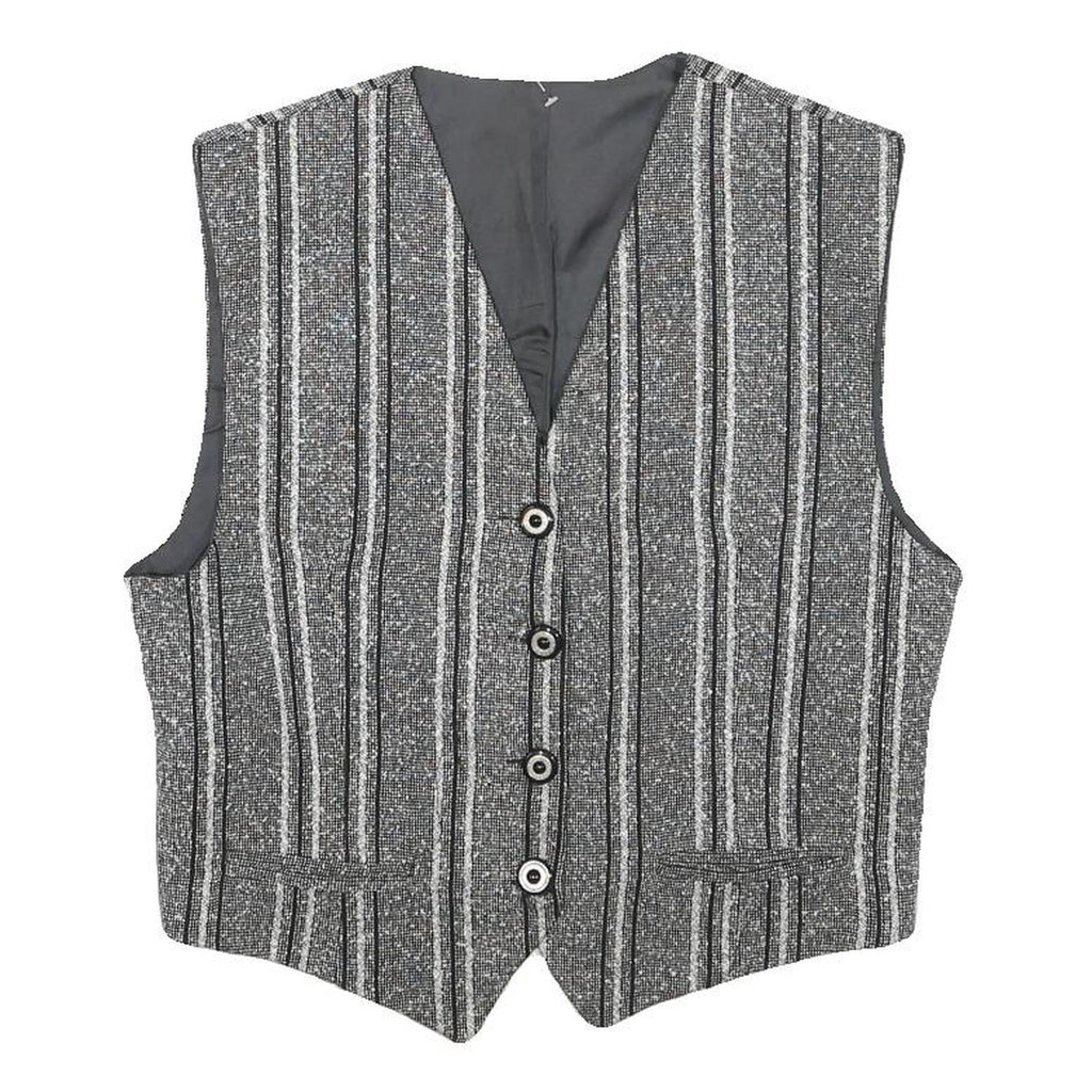 Womens Grey Striped Classic Button Cotton Blend Waistcoat XS Woven Stylish