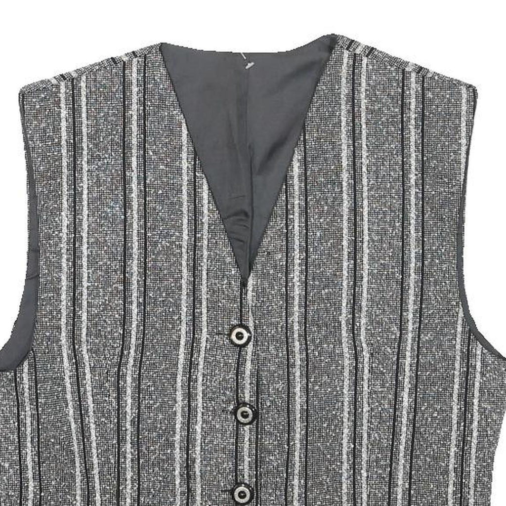 Womens Grey Striped Classic Button Cotton Blend Waistcoat XS Woven Stylish
