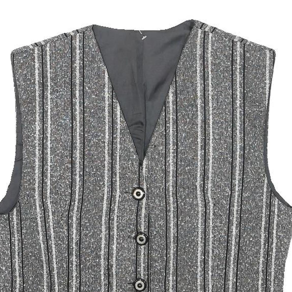 Womens Grey Striped Classic Button Cotton Blend Waistcoat XS Woven Stylish