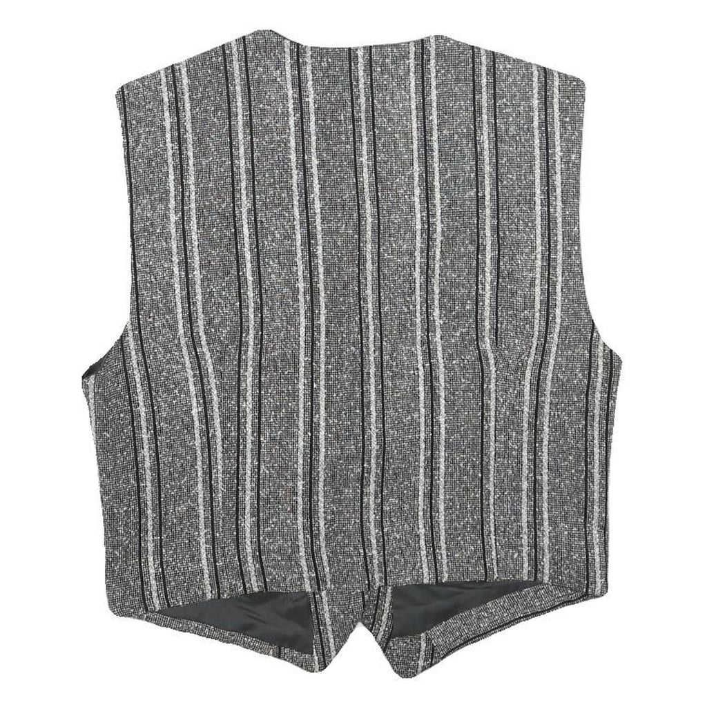 Womens Grey Striped Classic Button Cotton Blend Waistcoat XS Woven Stylish