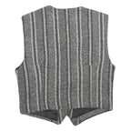 Womens Grey Striped Classic Button Cotton Blend Waistcoat XS Woven Stylish