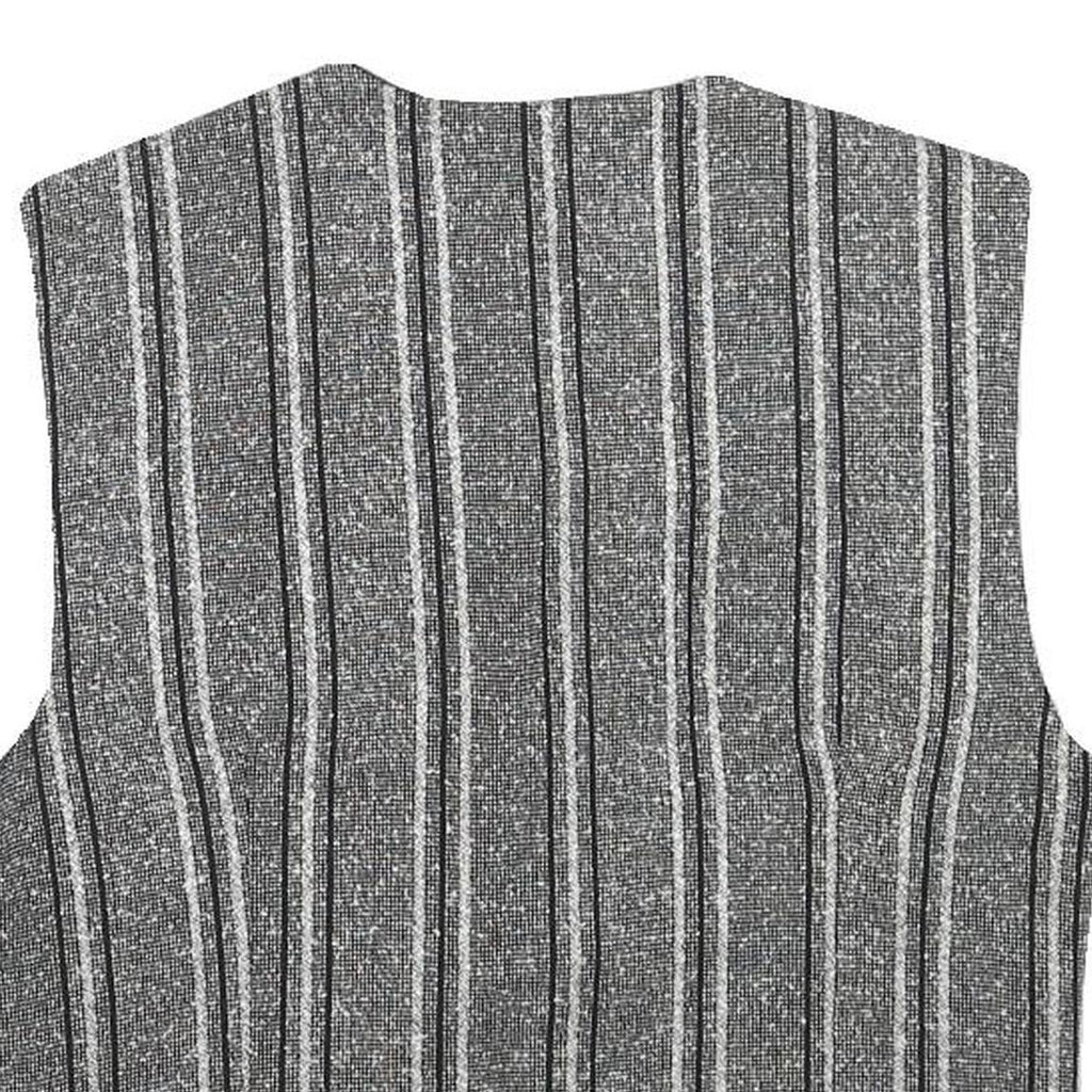Womens Grey Striped Classic Button Cotton Blend Waistcoat XS Woven Stylish