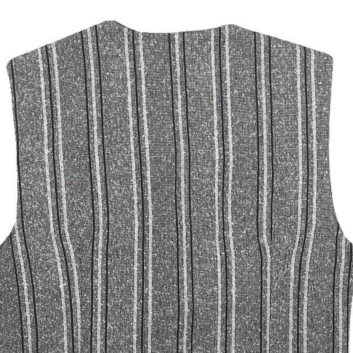 Womens Grey Striped Classic Button Cotton Blend Waistcoat XS Woven Stylish