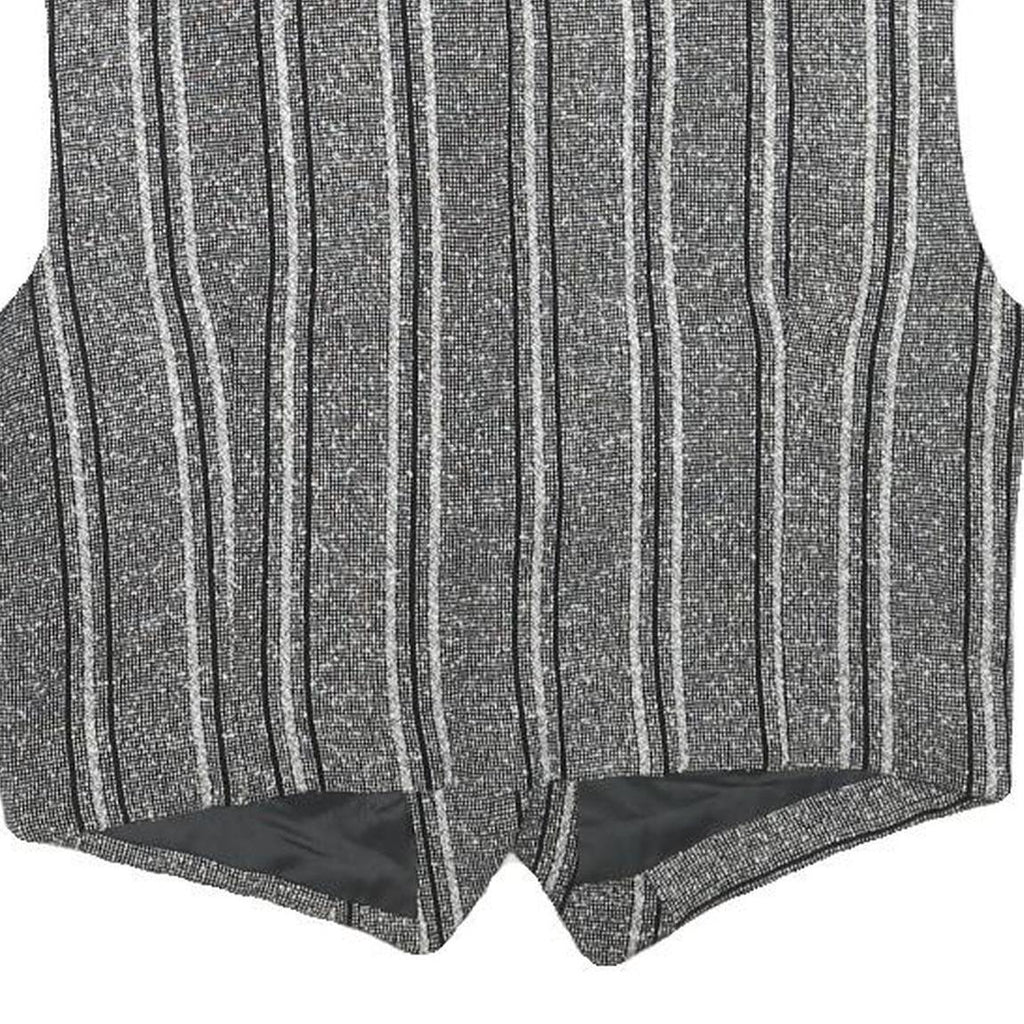 Womens Grey Striped Classic Button Cotton Blend Waistcoat XS Woven Stylish