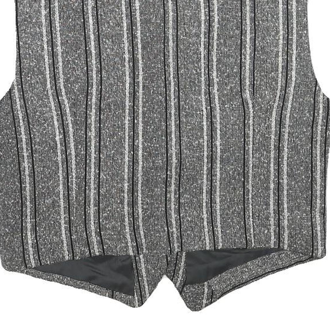 Womens Grey Striped Classic Button Cotton Blend Waistcoat XS Woven Stylish