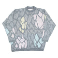 MORE IN MOTION Womens Patterned Jumper Grey Crazy Pattern 90s L