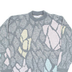 MORE IN MOTION Womens Patterned Jumper Grey Crazy Pattern 90s L