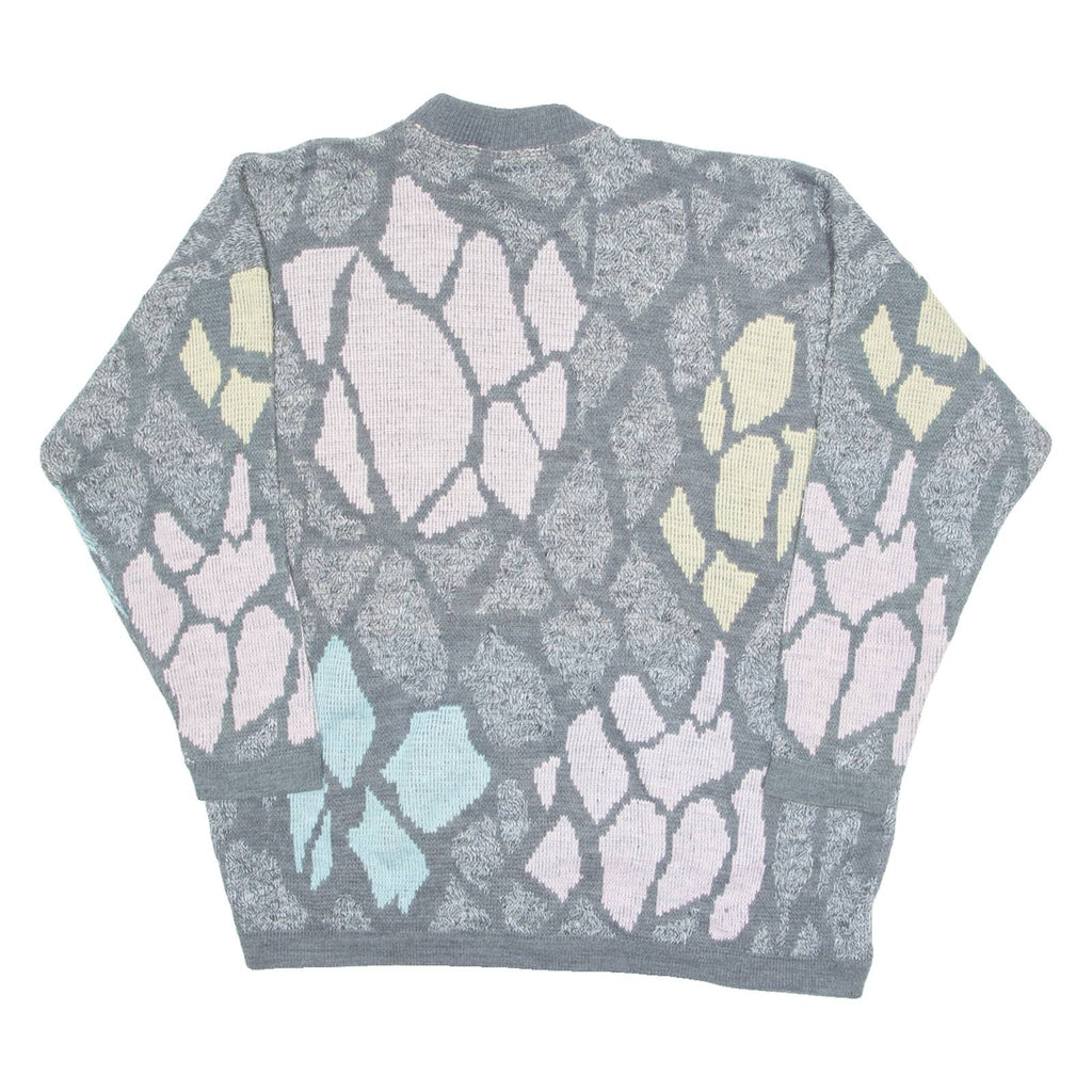 MORE IN MOTION Womens Patterned Jumper Grey Crazy Pattern 90s L