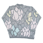 MORE IN MOTION Womens Patterned Jumper Grey Crazy Pattern 90s L
