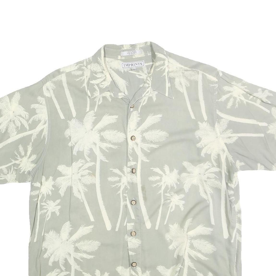 IMPRINTS Mens Grey & White Palm Tree Print Shirt XL Summer Casual Cotton
