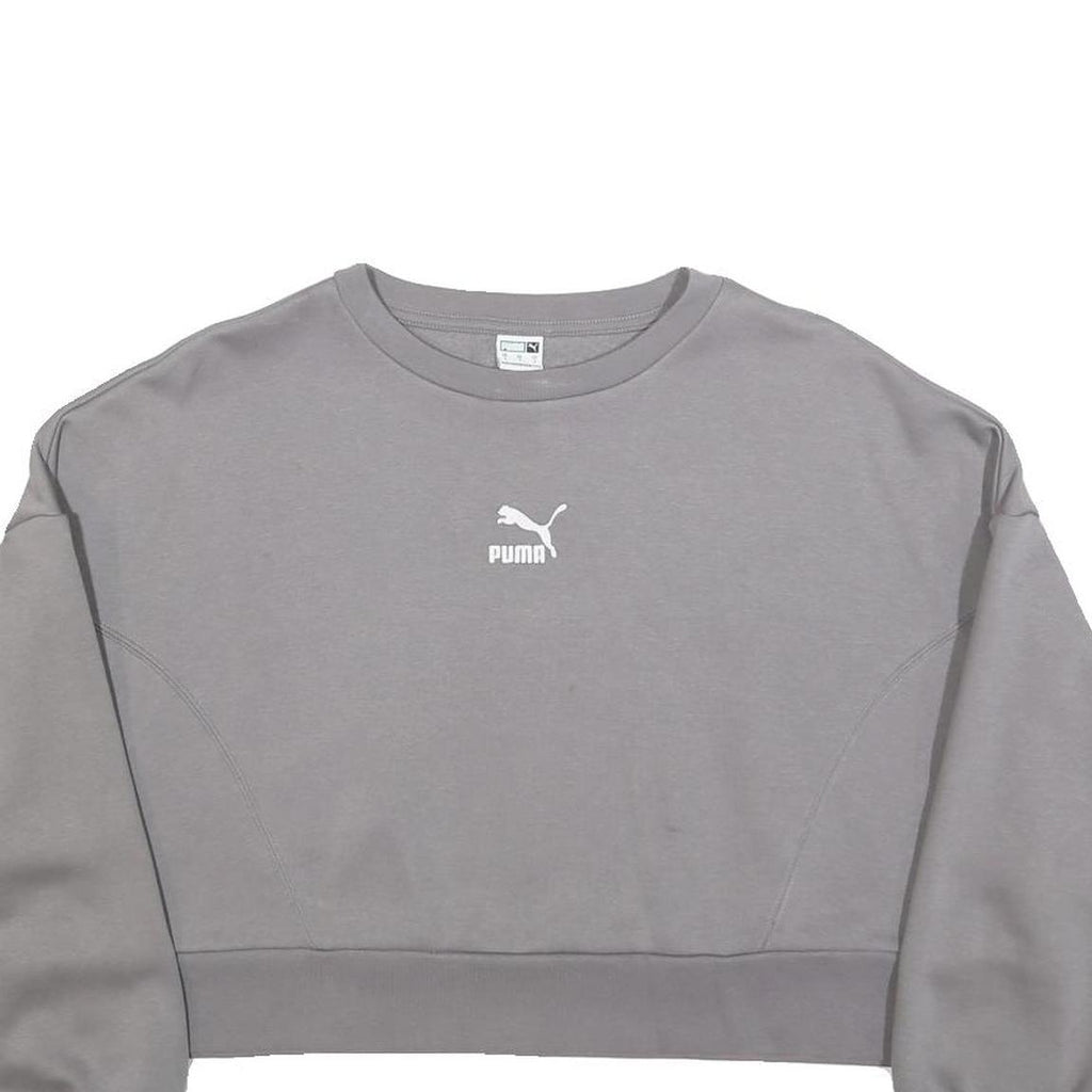PUMA Womens Grey Cotton Blend Crew Neck Sweatshirt S Cropped Casual Pullover