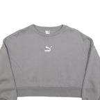 PUMA Womens Grey Cotton Blend Crew Neck Sweatshirt S Cropped Casual Pullover