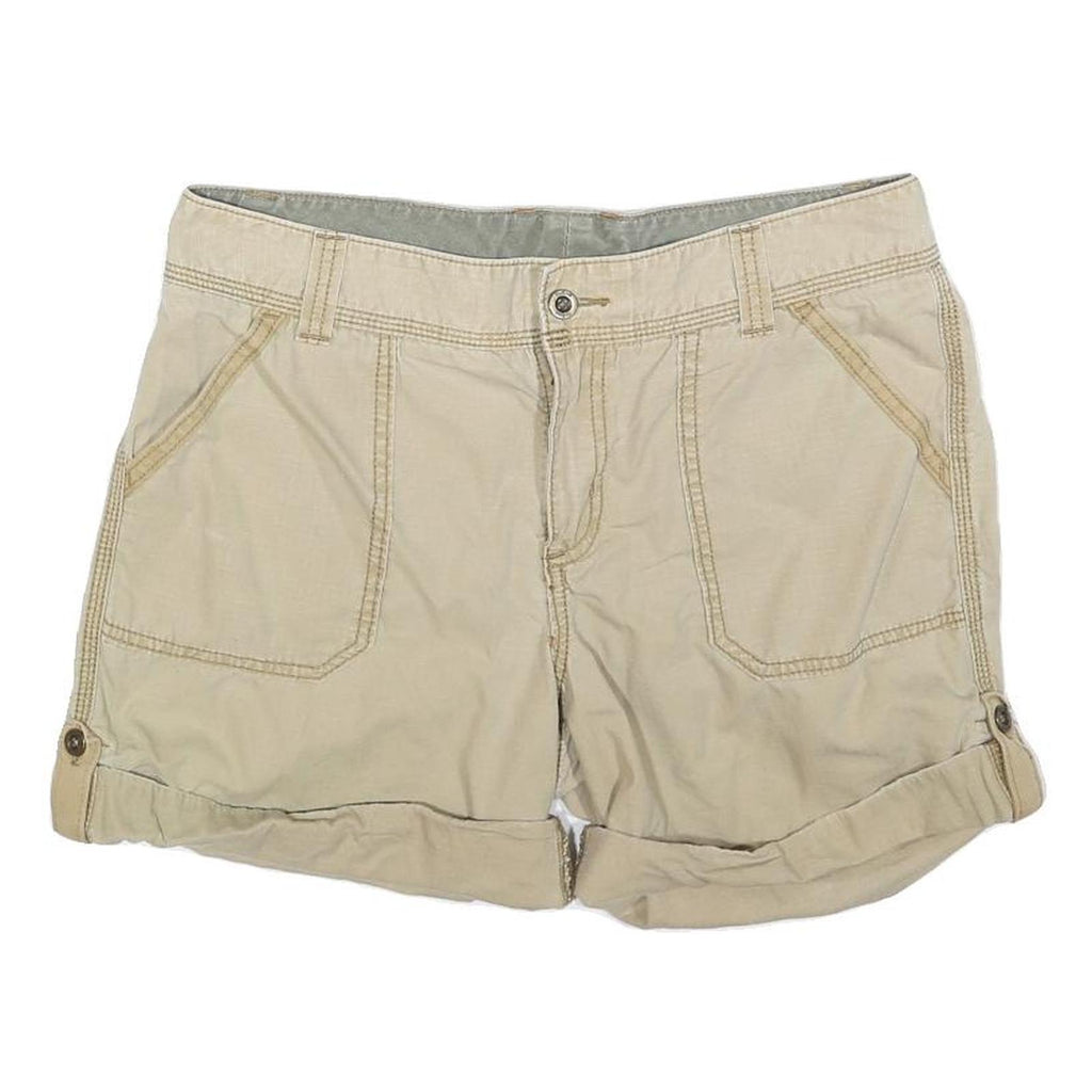 CARHARTT Womens Beige Casual Cotton Blend Shorts L W36 Roll-Up Hem Button