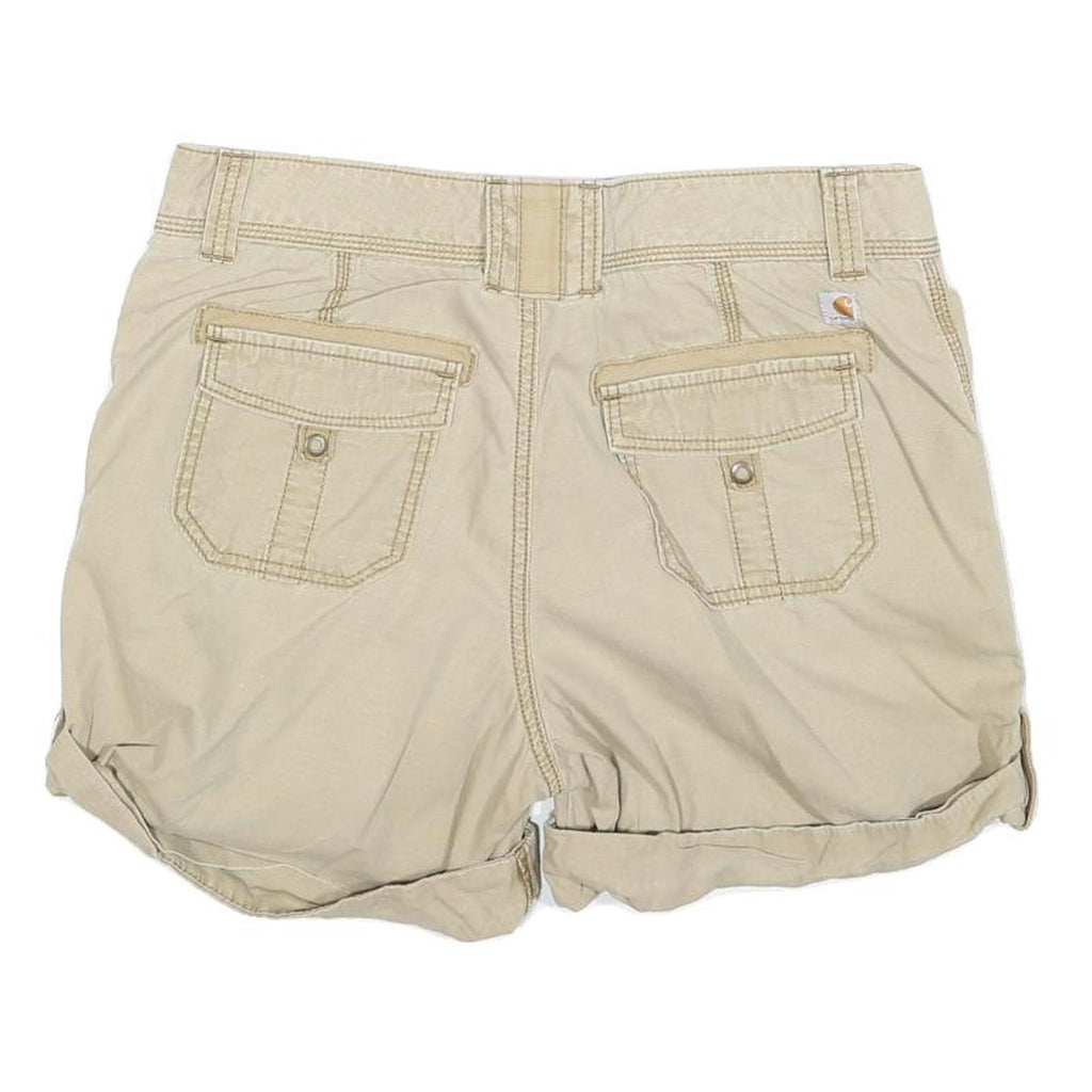 CARHARTT Womens Beige Casual Cotton Blend Shorts L W36 Roll-Up Hem Button