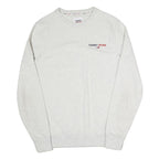 TOMMY JEANS Mens White Sweatshirt Crew Neck S Cotton Blend Iconic Logo
