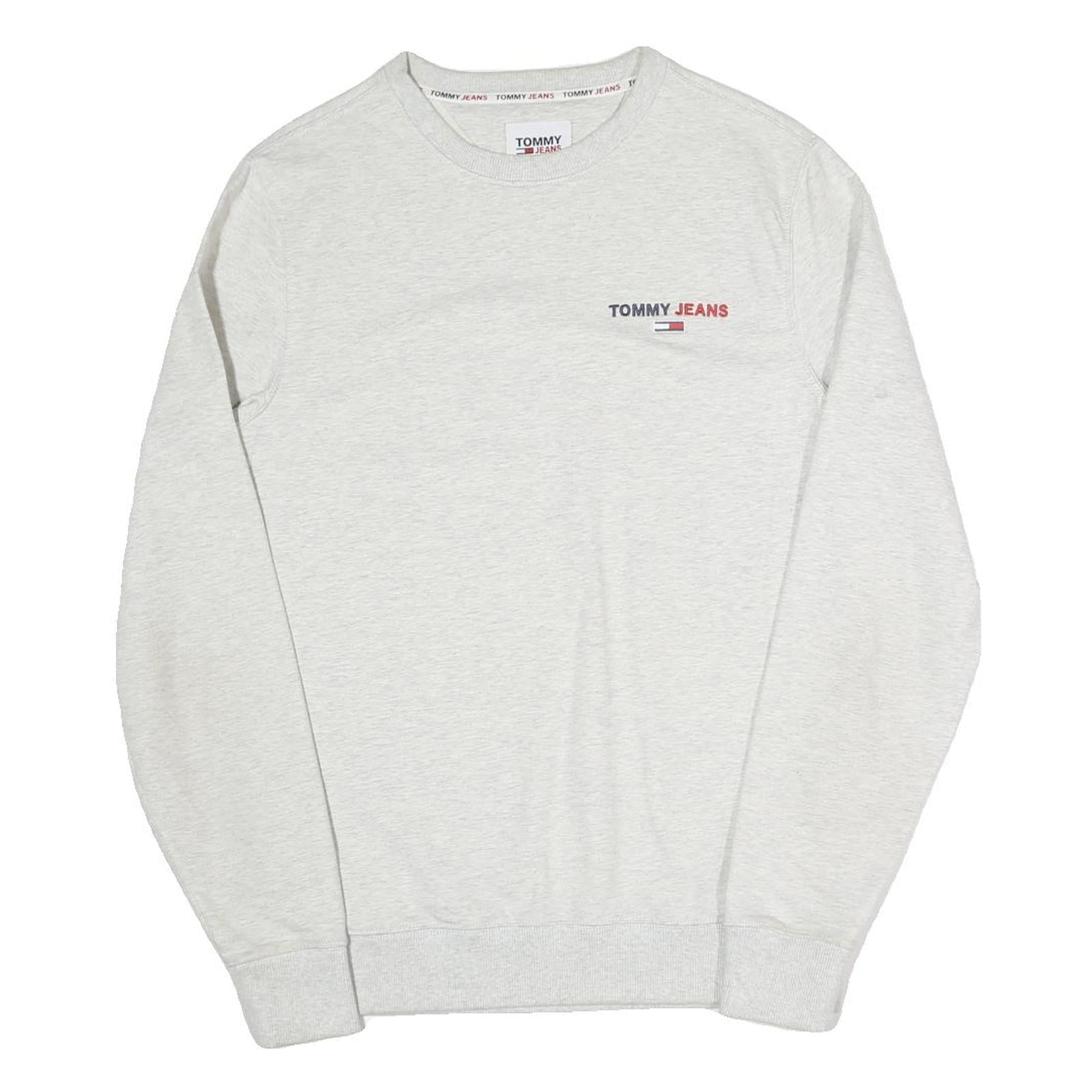 TOMMY JEANS Mens White Sweatshirt Crew Neck S Cotton Blend Iconic Logo