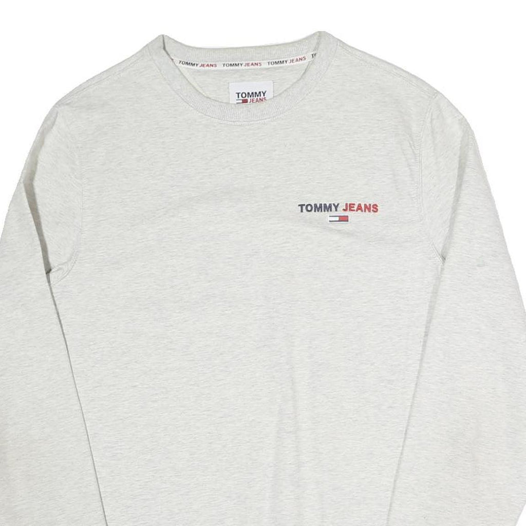 TOMMY JEANS Mens White Sweatshirt Crew Neck S Cotton Blend Iconic Logo