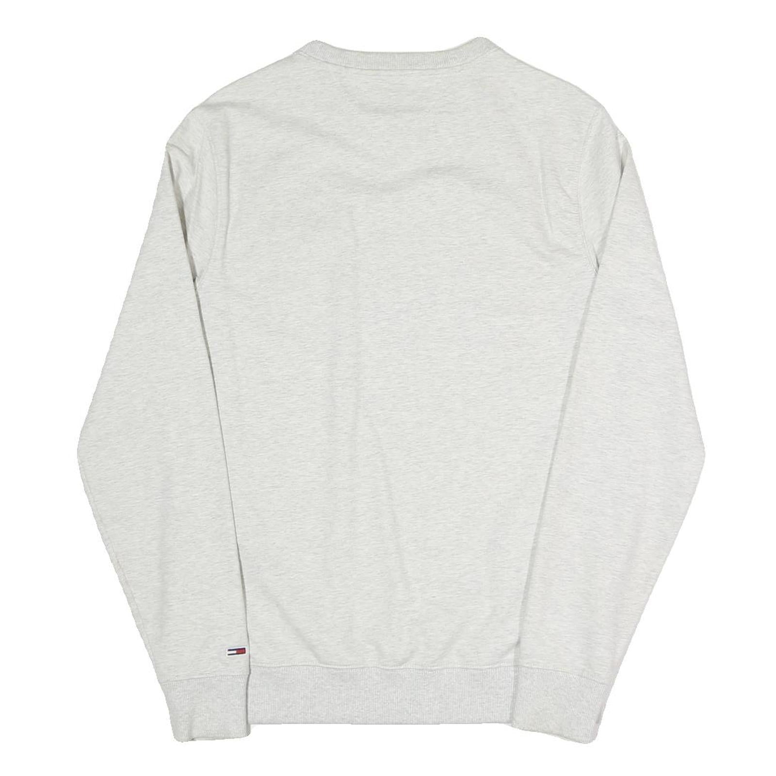 TOMMY JEANS Mens White Sweatshirt Crew Neck S Cotton Blend Iconic Logo