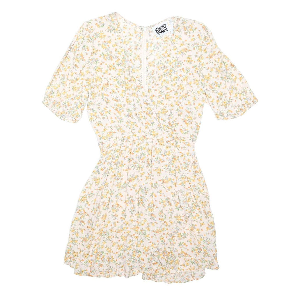 RECLAIMED VINTAGE Womens Cream Playsuit Floral Print Viscose Blend UK 10 Summer