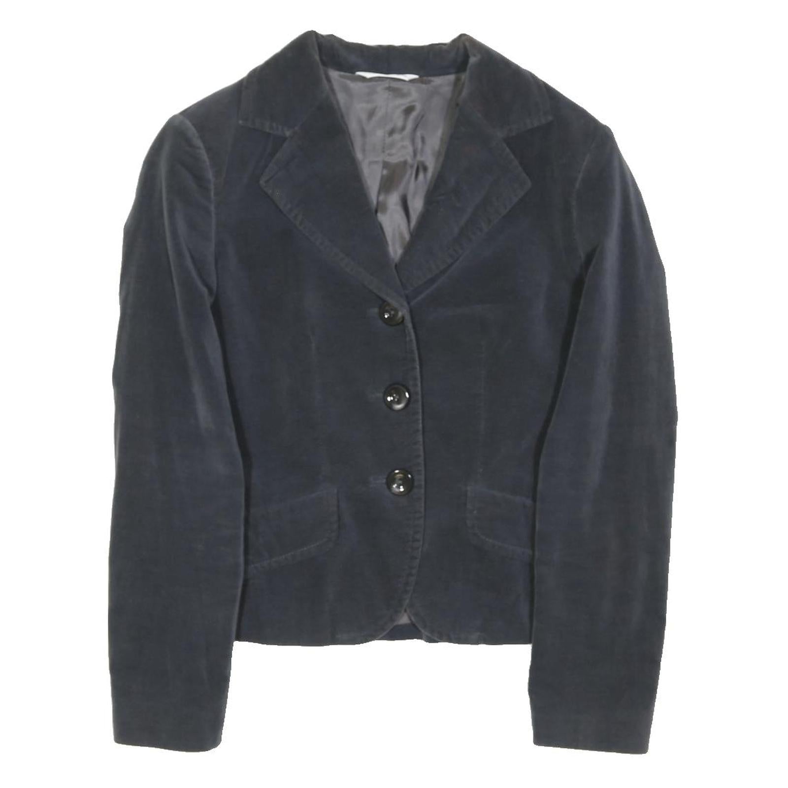 PIU PIU Womens Black Velvet Button Jacket S Tailored Plain Elegant